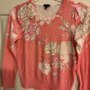 TALBOTS FLORAL CREWNECK SWEATER Sz.S/CORAL PINK & WHITE 34”C24”L.